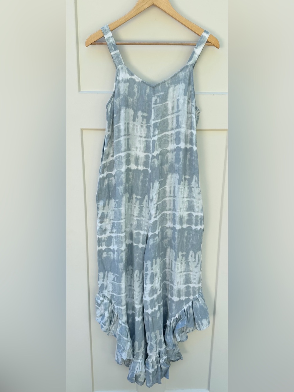 Japna size M Boho Light Blue Tie-Dye Maxi Romper with Pockets